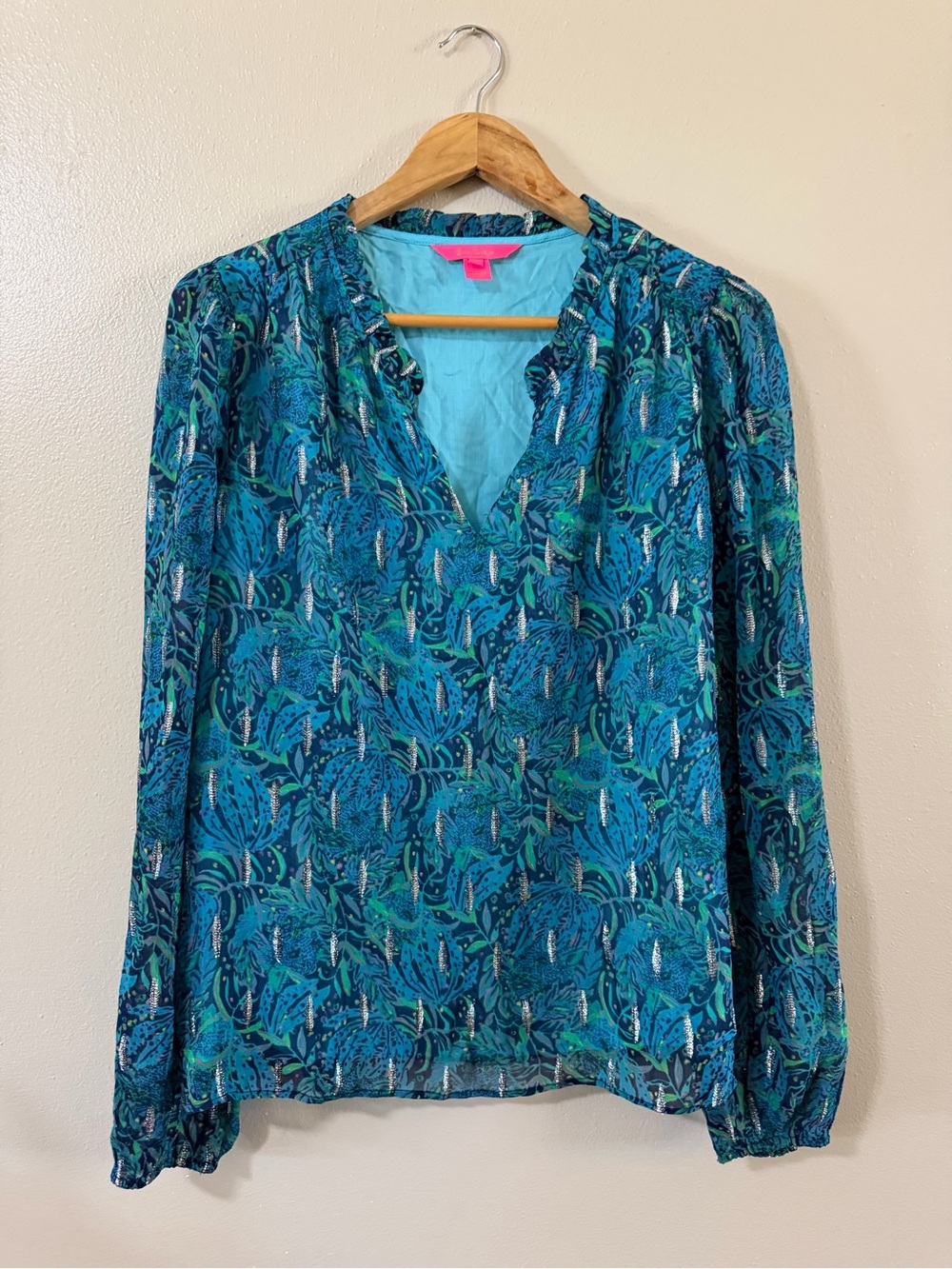 Lilly Pulitzer Large‎ Giana Blouse Low Tide Lil Catty Resort V Neck tropical